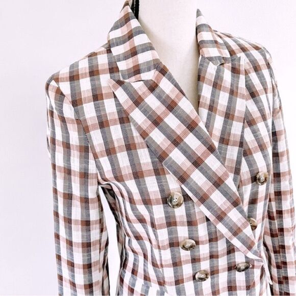 Joie Anilah Empire Double Breasted Brown Plaid Blazer NWT Sz S - Picture 4 of 7